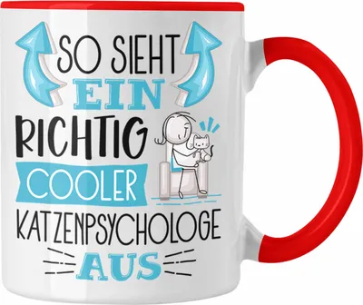 Produktbild von Trendation - Katzenpsychologe Tasse So Sieht Ein Richtig Cooler Katzenpsychologe Aus Geschenk Lustiger Spruch Geschenkidee (Rot)