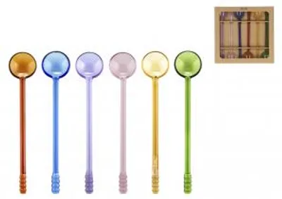 Immagine prodotto di H&H Set 6 Cucchiaini Bibita In Vetro Borosilicato Colori Assortiti