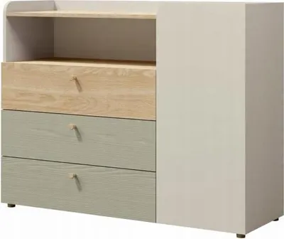 Produktbild von Tkmoebel Jugendkommode YUKI 9 120x93x40cm grau-beige/geölte Eiche/Eukalyptus