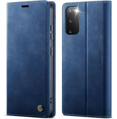 Image de Coque de protection rabattable pour Samsung Galaxy S20 6,2 pouces, en simili cuir, avec porte-cartes RFID, fonction support, couleur bleue