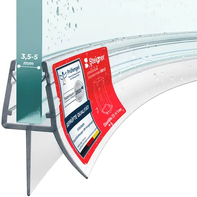 Produktbild von STEIGNER Duschtürdichtung gebogen UK13 80 cm (1 Stk.) Transparent - Duschdichtung für Runddusche oder Duschkabine Viertelkreis mit Duschtür 3,5-5 mm - Schutz gegen Auslaufen, Flexibles Material