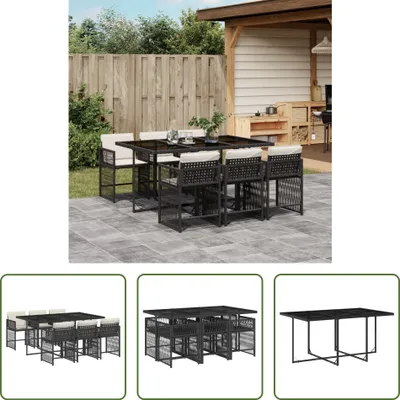 Produktbild von The Living Store 7-tlg. Garten-Essgruppe mit Kissen Schwarz Poly Rattan