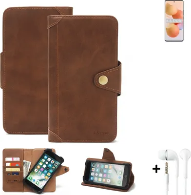 Produktbild von K-S-Trade Handyhülle Schutzhülle kompatibel mit Xiaomi Civi  Walletcase Bookstyle Schutz Case Hülle Wallet Flipcase Cover PolyurethanBraun inkl. Kopfhörer