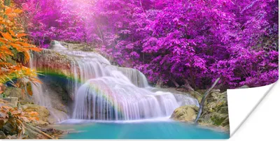 Produktbild von MuchoWow® Poster Wasserfall - Bäume - Regenbogen - Lila 40x20 cm - Poster für die Wand - Poster Schlafzimmer