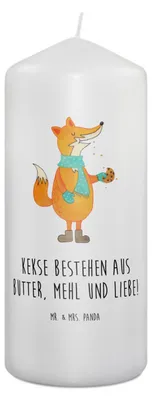 Produktbild von Mr. & Mrs. Panda Kerze Fuchs Keks 19 x 8 cm - Weiß - Geschenk, Erinnerungskerze, Bedruckte, Winter, Frieren, Wachskerze, Weihnachtlich, Stumpenkerze, Kekse, Weihnachten