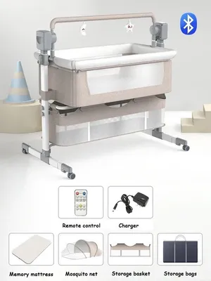 Produktbild von Co Sleeper Elektrische Schaukelfunktion & Fernbedienung - Kinderbett mit Musik & Moskitonetz - Kinderbett - Khaki