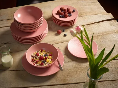 Produktbild von ECHTWERK 18-teiliges Vintage Tafelservice, "Blanka" Nature-Design, für 6 Personen, Stilvolles Geschirrset mit Struktur, Rosa