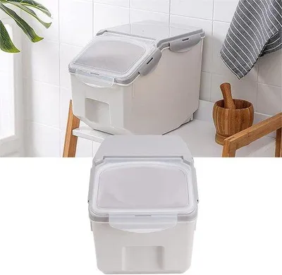 Produktbild von Premium Graancontainer mit Deckel für Küchenlager (Grau 10kg) - Dispenser für 25lb Reis und Mais