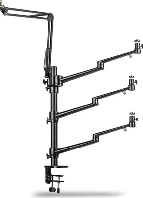 Produktbild von Walimex pro Multi Streaming Arm Tischstativ, Ständer zur Befestigung von Kamera, LED bis 2 kg inkl. 360° Kugelkopf für Vlogging, Video Calls, stabiles Klemmstativ bis 65 mm Tischdicke
