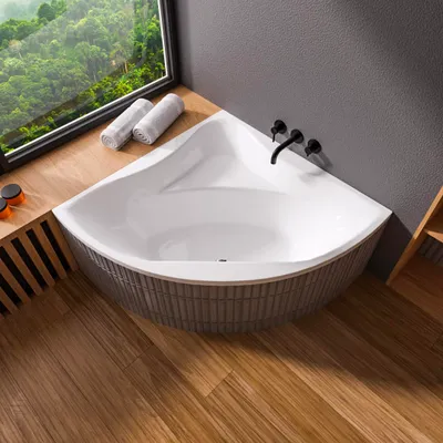 Produktbild von ECOLAM Badewanne Eckbadewanne GLAMOUR 150 x 150 cm Acrylwanne Sanitäracryl weiß Ablaufgarnitur Viega Füße Silikon