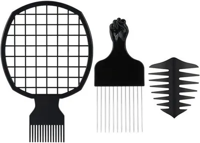 Produktbild von Haarstyling Set 3-teilig: Afro-Kamm, Metall-Pickkamm und Breiter Zahnkamm für lockiges Haar