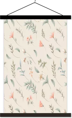 Produktbild von MuchoWow® Textilposter Blumen - Blätter - Muster 40x60 cm mit schwarzem Rahmen - Wanddekorationen