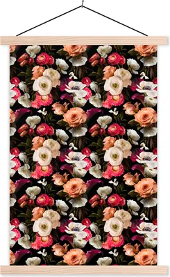 Produktbild von MuchoWow® Textilposter Blumen - Muster - Pastell 120x180 cm mit holzfarbenen Rahmen - Textil-Plakat