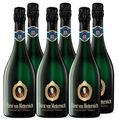 Produktbild von Fürst von Metternich Riesling Sekt Trocken (6 x 0,75 l) Deutschlands beliebtester Premiumsekt, aus deutschen Rieslingweinen, Anbaugebieten in Rheinhessen, Rheingau & Pfalz