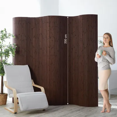 Produktbild von Homestyle4u Raumteiler Paravent Bambus Trennwand Sichtschutz Braun 2m hoch Wellenform