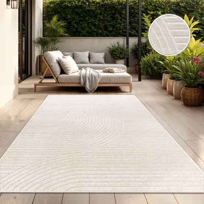 Produktbild von TT Home In-& Outdoorteppich Wetterfest Balkon Schlafzimmer Boho Skandi Motiv Unifarben Geometrische Optik Moderner Style Größe 160x230 cm