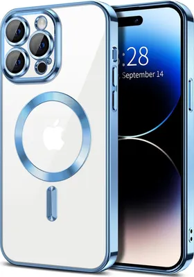 Obrázek produktu pro Magnetické čiré pouzdro pro iPhone 14 Pro Max, kompatibilní s MagSafe, galvanicky pokovené ochranné pouzdro s ochranou fotoaparátu Světle modrá