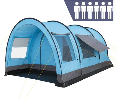 Produktbild von CampFeuer Zelt Relax6 für 6 Personen, 5000 mm Wassersäule, Hellblau/Grau, XXL Tunnelzelt mit Vorraum