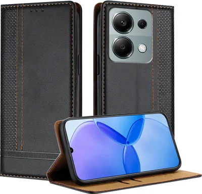 Obrázek produktu pro Pouzdro pro Xiaomi Redmi Note 13 Pro 4G kožené flipové pouzdro s funkcí stojánku černé