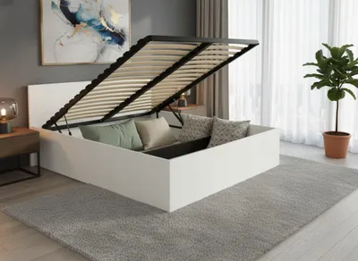 Produktbild von Komvortowy | Bett 120x200 Cm | Doppelbett Mit Metall-Lattenrost | ALPINWEIß | Bettkasten Ohne Bodenplatte | Hochklappbar Nach Oben