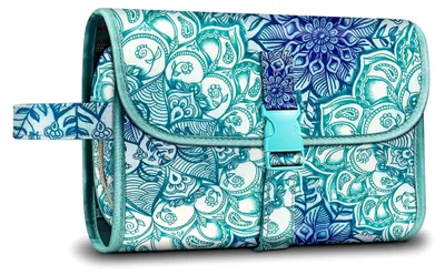 Produktbild von Tragbare Kulturtasche Kosmetiktasche Reisetasche, Große wasserdichte Aufhängen Make-up Organizer Stauraum Tasche für Damen Mädchen, Smaragdblau