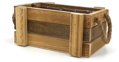 Imagen del producto de Omgoods - Maceta rectangular de madera natural con asas de cuerda