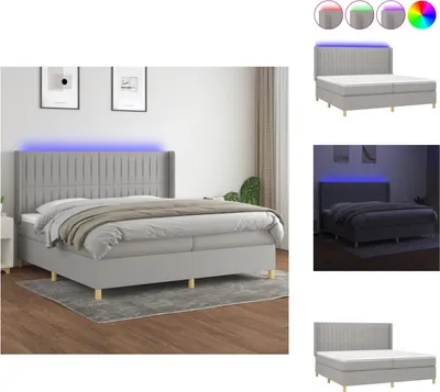 Produktbild von vidaXL Boxspringbett mit Matratze & LED Hellgrau 200x200 cm Stoff -  Betten & Bettgestelle