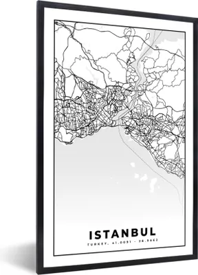 Produktbild von MuchoWow® Gerahmtes Poster Istanbul - Karte - Stadtplan - Schwarz-weiß - Karte 20x30 cm - Poster mit Schwarzem Bilderrahmen Wandposter Rahmen Foto Bilder - Drucken - Bilder Poster im Rahmen