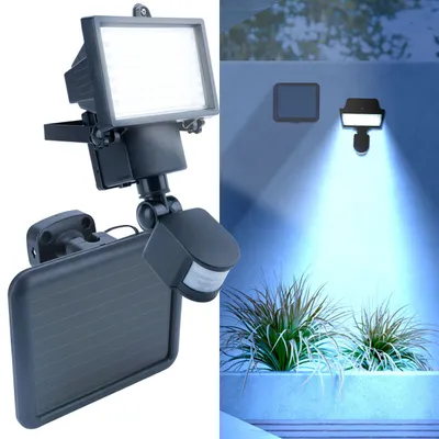 Produktbild von Solar LED Wand Fluter für aussen, PIR-Sensor 180° , 12 W, besonders helle 750 Lumen, IP44, völlig autark dank Solarpanel, angenehmes weisses Licht