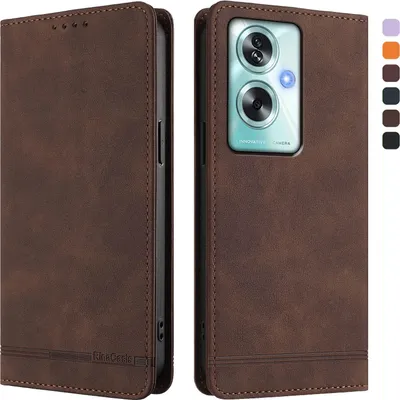 Immagine prodotto di Custodia per Oppo A79 5G, custodia retro in Finto cuoio con supporto e slot per carte di credito Marrone