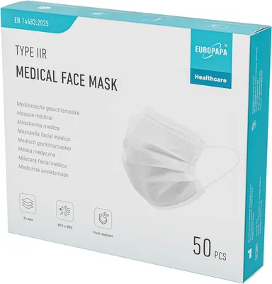 Produktbild von Einweg-Gesichtsmasken Typ IIR, medizinisch, 50 Stück, BFE ≥ 98%, für den täglichen Gebrauch