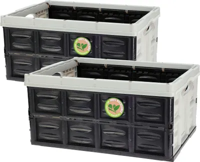 Obrázok produktu pre Skladací box 45 litrov čierno-sivý - 53 x 39 cm - univerzálny skladací box s držadlami na prenášanie - skladací nákupný kôš na bielizeň