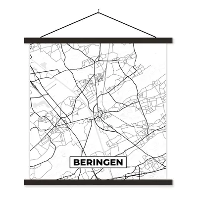 Obrázek produktu pro MuchoWow® Textilní plakát - Černobíle - Belgie - Mapa - Mapa města - Beringen - 90x90cm - S černými lamelami