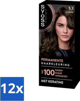 Produktbild von SYOSS - Permanent Coloration 5-1 - Haarfarbe - Permanente Haarfärbung - Hellbraun - Grauabdeckung - Vorteilspack - 12 Stücke