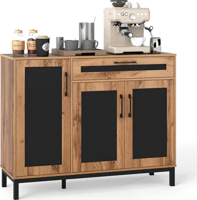 Immagine prodotto di COSTWAY Credenza in legno, mobile da cucina con cassetto, 3 ante, ripiani rimovibili, piano di lavoro 120 x 41 cm, credenza, naturale + nero
