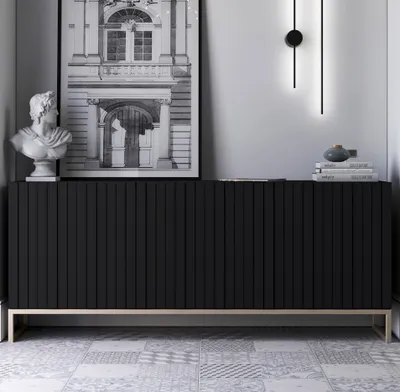 Produktbild von Glamour Kommode TV Schwarz matt TV-Sideboard  Elpis 3D Modern  Lindner Möbel 168cm x 36,5cm x 72 cm Farbe: Schwarz matt- Italienische Tiefmattfolie