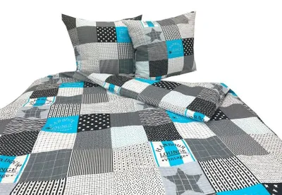 Zdjęcie produktu dla Pościel, pościel z tkaniny typu waffle piqué, nie wymaga prasowania, 100% bawełna, 160x200, 2091-2, turkusowa mozaika