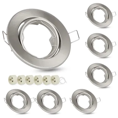 Produktbild von ZMH 6er set Einbaustrahler GU10 Fassungen Lochdurchmesser 50mm mit Sockel in Edelstahl Einbauleuchte Rahmen Schwenkbar 30° Spot LED Leuchtmittel