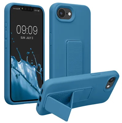 Produktbild von kwmobile Handyhülle für Apple iPhone 17e / iPhone 16e Hülle - TPU Silikon Case mit Fingerhalter und Stand - Schutzhülle Cover in Karibikblau