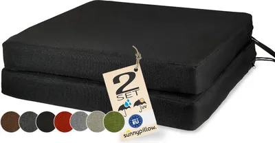 Produktbild von sunnypillow 2er Set Stuhlkissen 40 x 40 cm wasserdicht UV-lichtecht 7cm dick - Outdoor Polsterauflage mit Bändern - Auflage für Stühle,Bänke - Sitzkissen Stuhlauflage für Haus und Garten - Schwarz