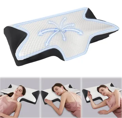 Image de Oreiller cervical en mousse à mémoire de forme, conception ergonomique, soulagement des douleurs cervicales, noir