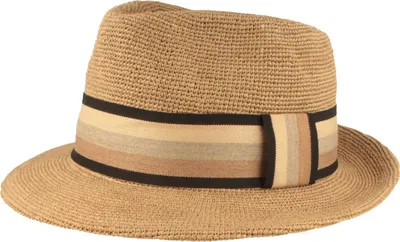 Fiebig modischer Trilby aus feinem Raffia Stroh mit breitem Ripsband in taupe