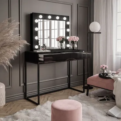 Produktbild von Schminktisch BLANCO LOFT mit Spiegel und Beleuchtung schwarz Hochglanz