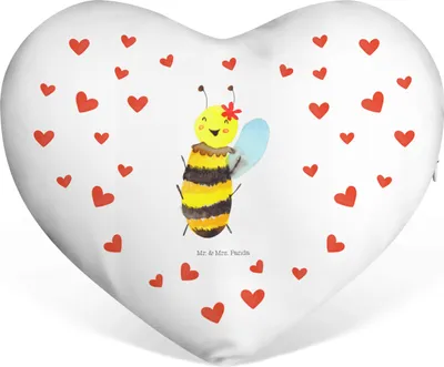 Produktbild von Mr. & Mrs. Panda Dekokissen Biene Happy - Weiß - Geschenk, Sofakissen, Kissen Herz, Kuschelkissen, dekoartikel
