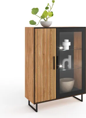 Produktbild von Vitrine >Eddie< in Eiche / schwarz, Eiche teilmassiv - 102x147x40cm (BxHxT)