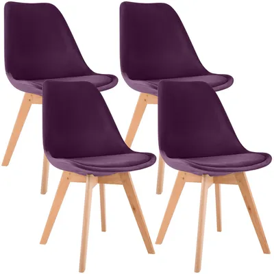 Imagen del producto de Sillas Linares (juego de 4 unidades) - tapizadas en terciopelo, patas de madera natural - Color morado