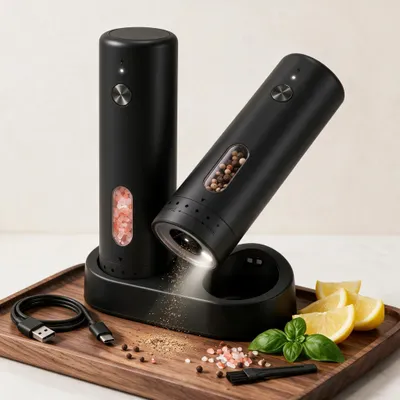 Salz- und Pfeffermühle elektrisch, 2er-Set, 110 ml, schwarz