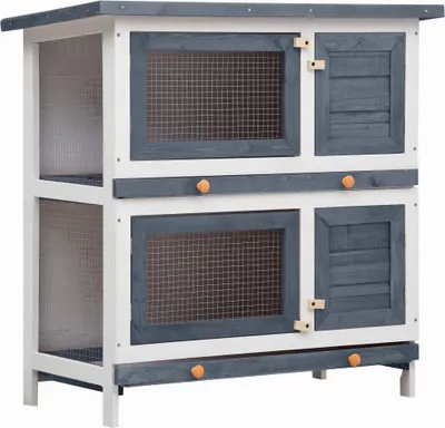 Image de vidaXL Clapier à lapins 4 portes Gris Bois