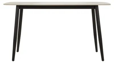 Productafbeelding van Josh moderne eettafel, 138x78x76 cm - Tafelblad met marmerlook, met zwarte metalen poten - Eettafel voor de woonkamer