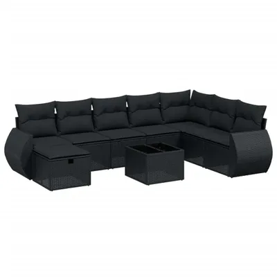 Produktbild von vidaXL 9-tlg. Garten-Sofagarnitur mit Kissen Schwarz Poly Rattan